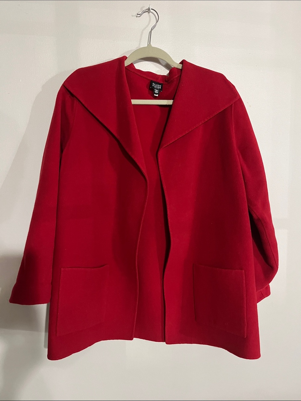Vintage Eileen Fisher Red Open-Front Pea Coat